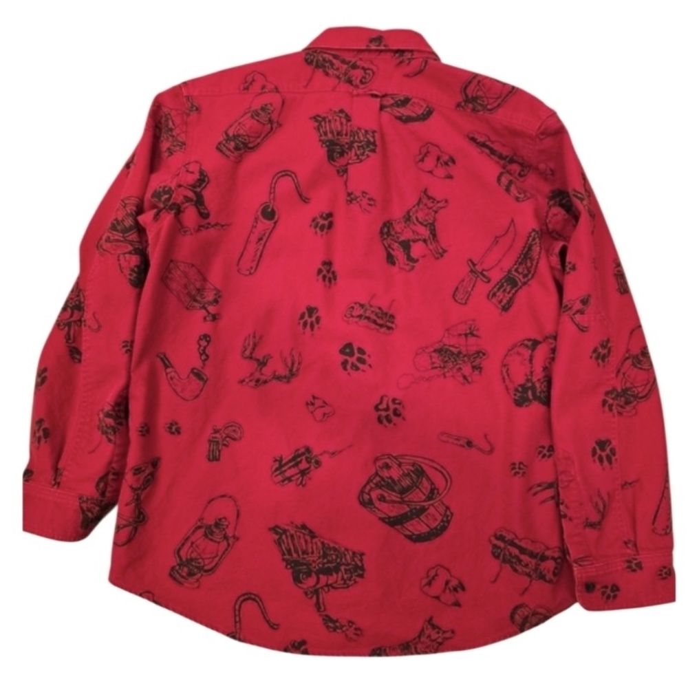 Filson Alaskan Guide Shirt XL Red Black Cotton Button Up Long Sleeve Wolves Bear - Picture 2 of 5